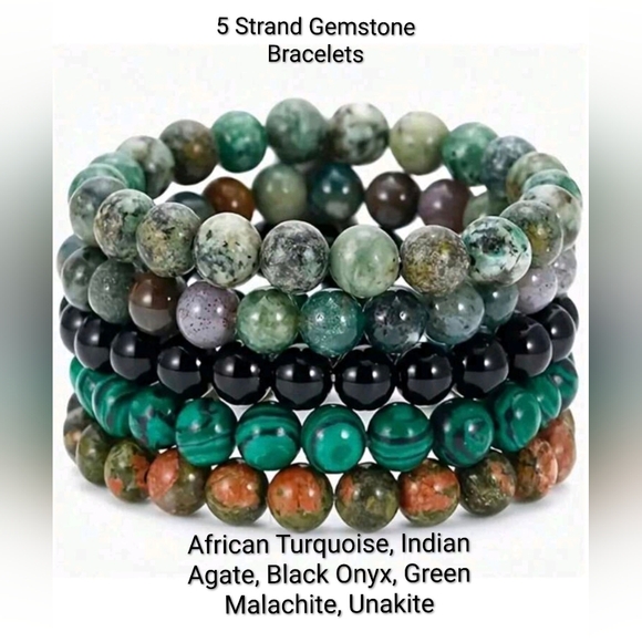 Natural Stone Bracelet Set Bohemian 70s Style Bracelets Jewelry Gift Idea Gifts - Picture 3 of 12